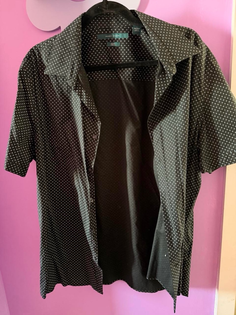 Perry Ellis Black Short-Sleeve Polka Dot Button-Down Shirt